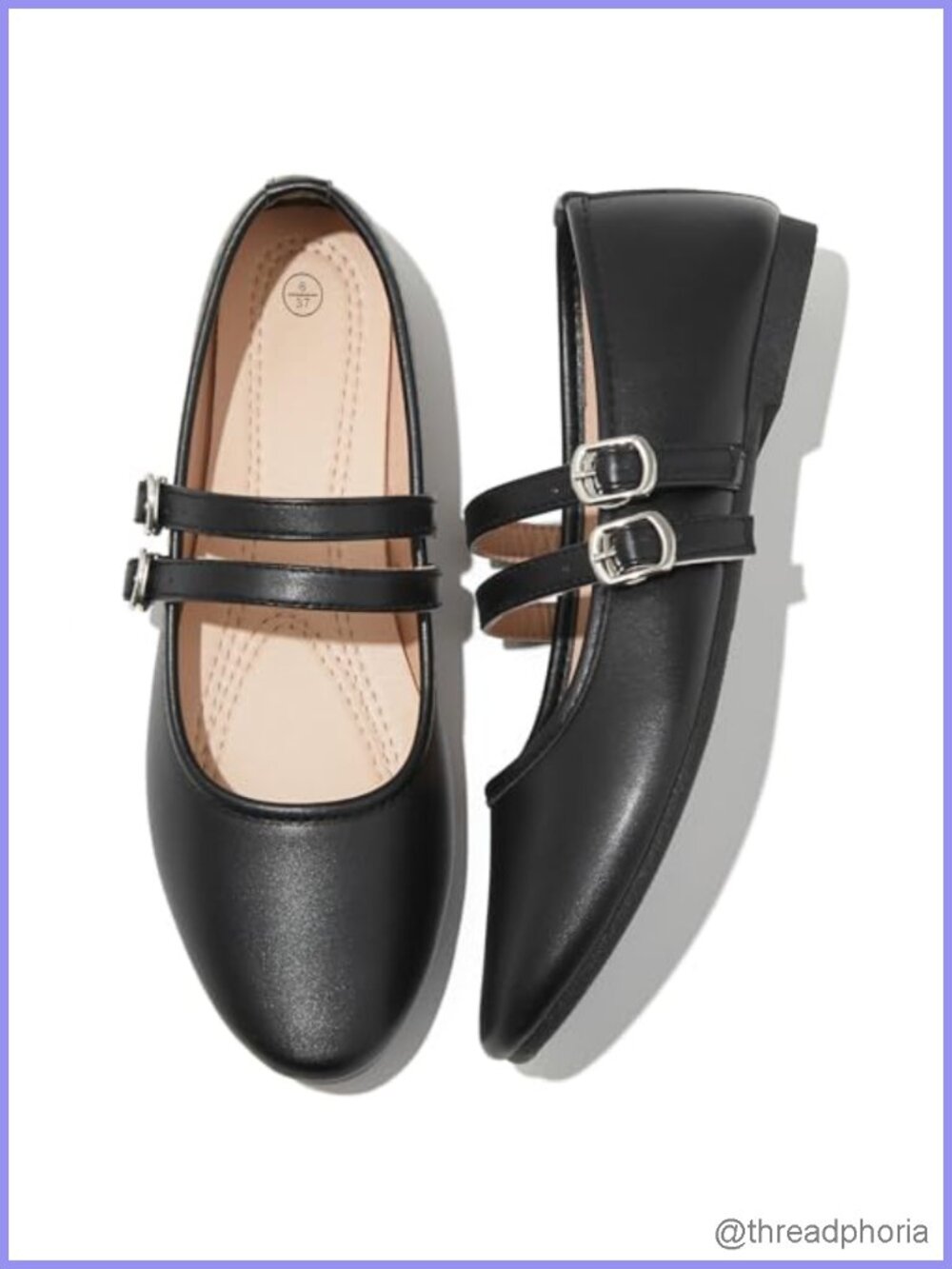 Mary Janes Ballet Flats Faux Leather Adjustable Buckle Strap Comfort Shoes